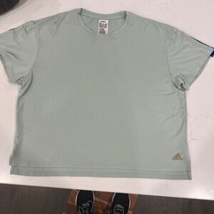 Adidas Women's Shirt Size LARGE Dual Texture‎ Blue Green short sleeve